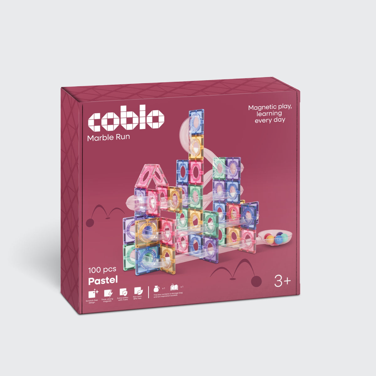 Coblo Pastel Knikkerbaan 100 onderdelen (1 omdoos: 5 stuks)